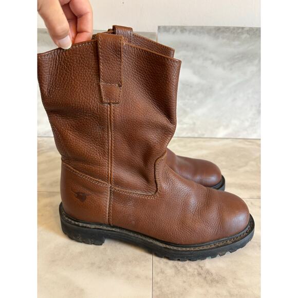 Texas Steer Men’s Brown Leather Work Western Boots Oil Resistant Size 9 Pull On - Picture 1 of 8